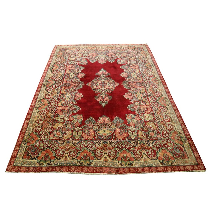 Large Hand-Knotted Persian Lavar Kerman Wool Area Rug