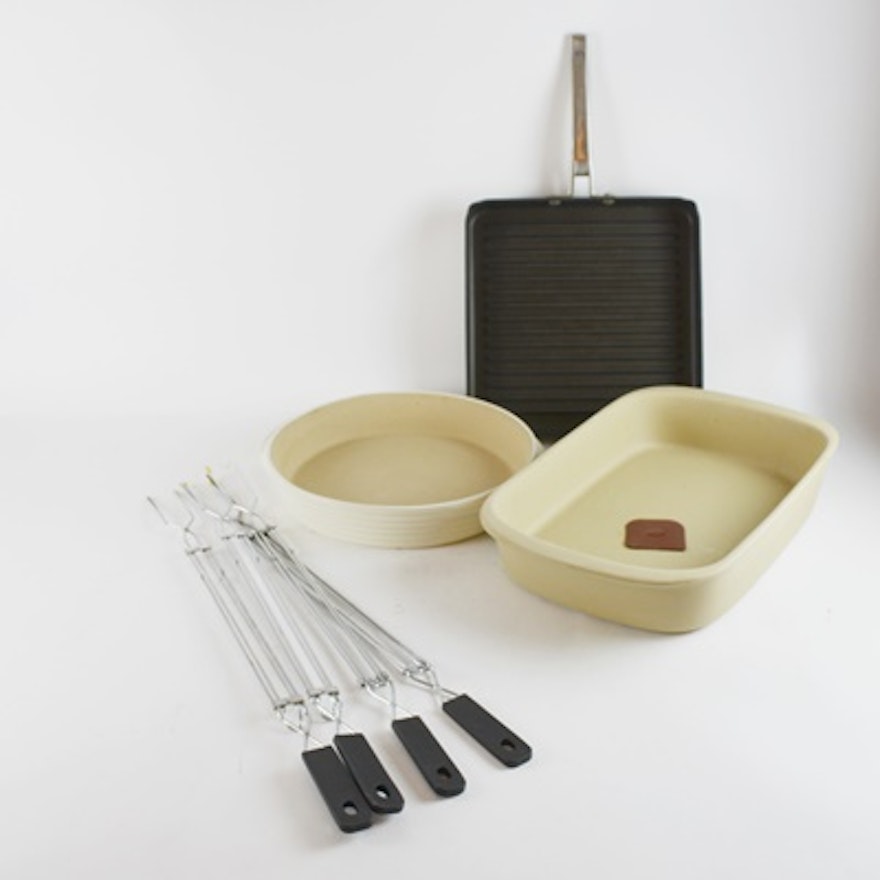 Pampered Chef Stoneware and Calphalon Grill Pan