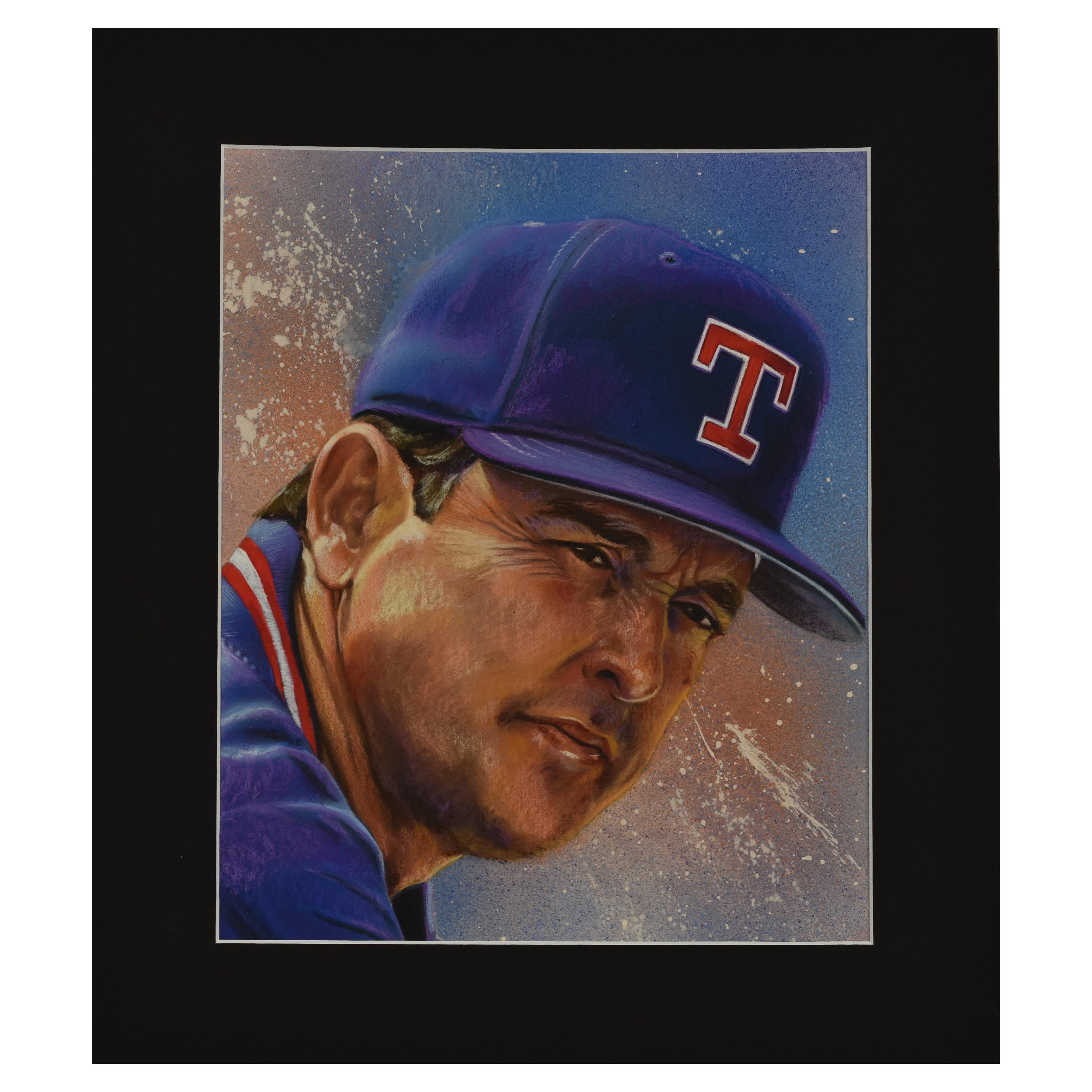Nolan Ryan - Rangers - Original Hand-Painted Portrait and Framed LE Lithograph