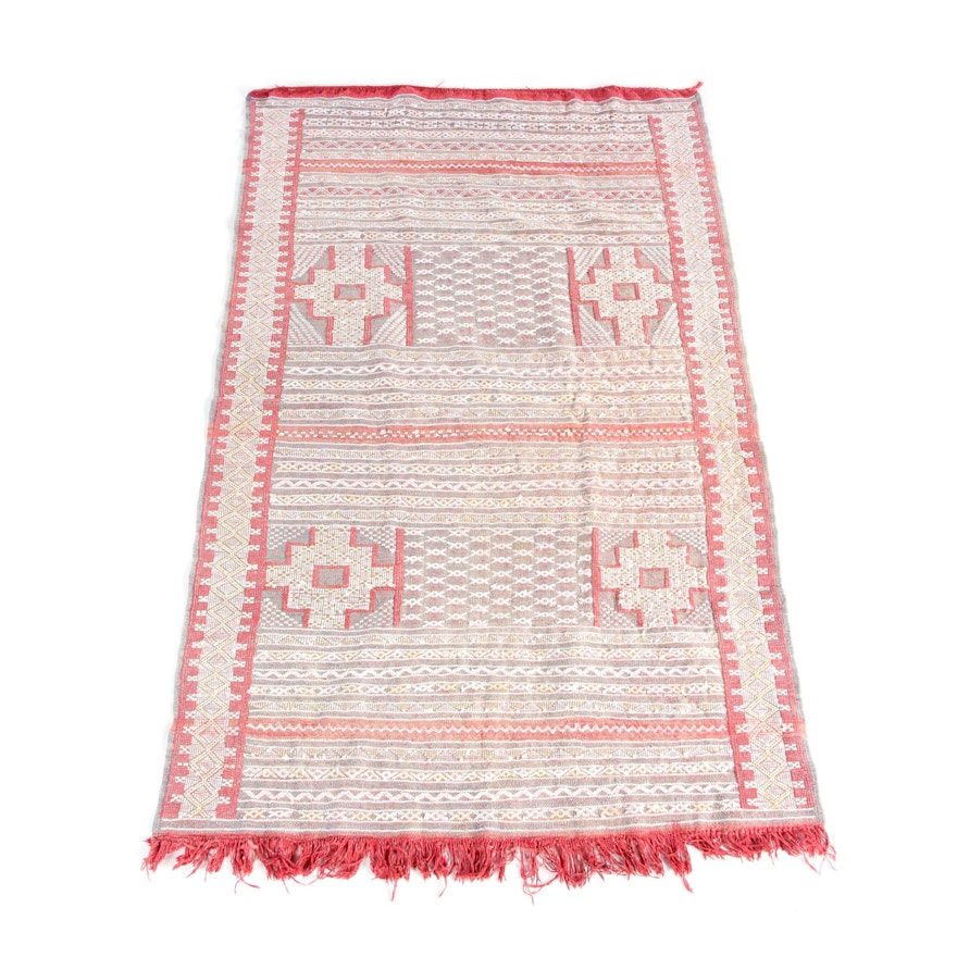 Handwoven and Embroidered Moroccan Wool Accent Rug