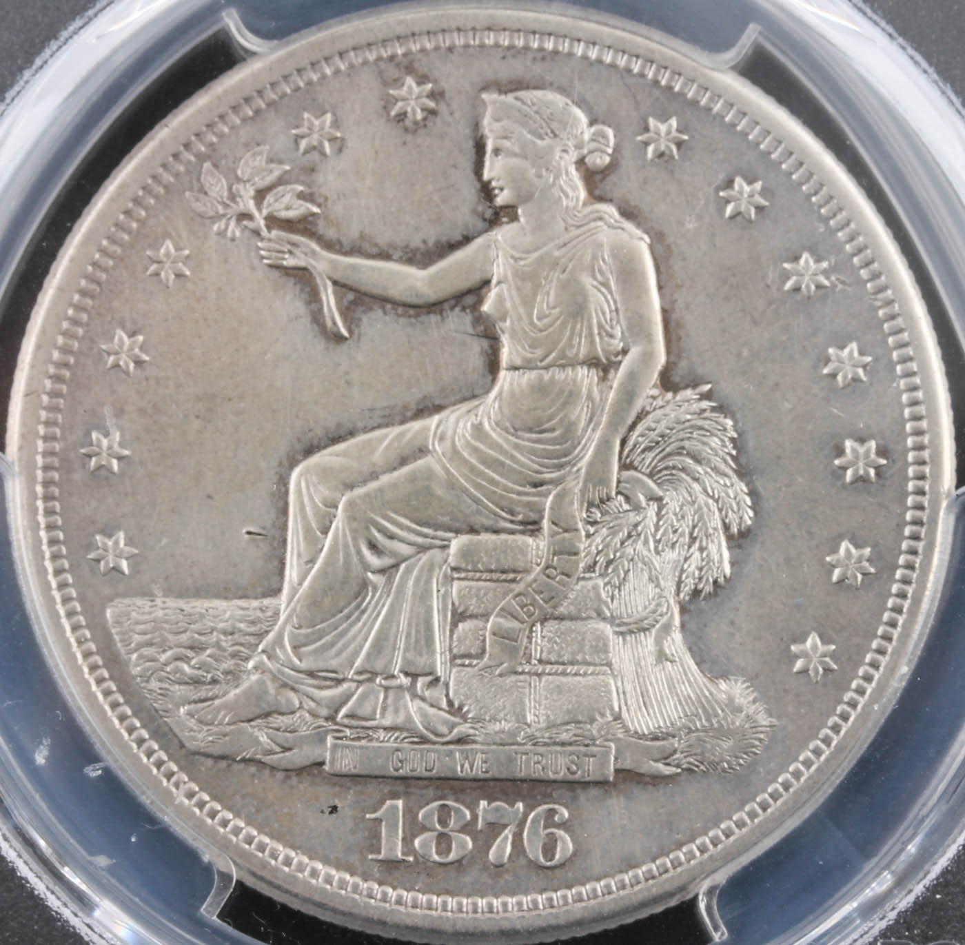 PCGS Genuine 1876 S Trade Silver Dollar