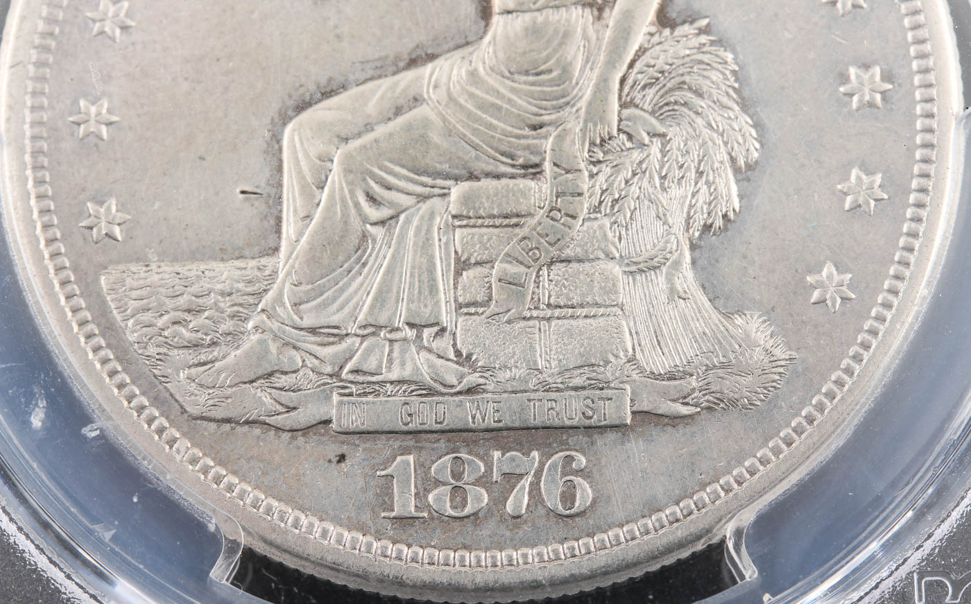 PCGS Genuine 1876 S Trade Silver Dollar