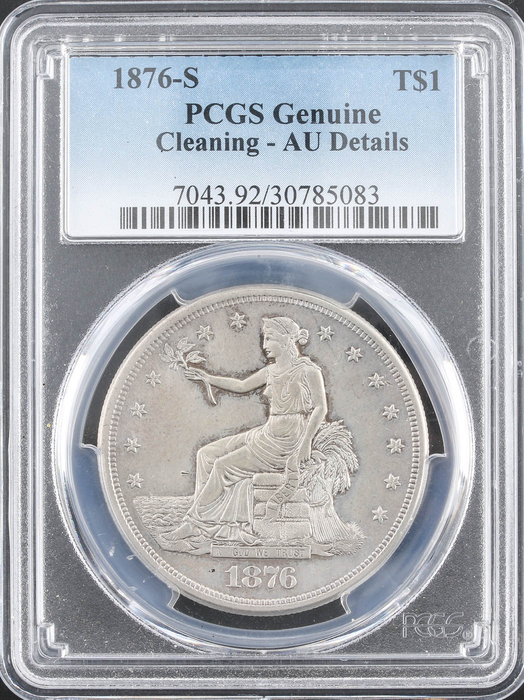 PCGS Genuine 1876 S Trade Silver Dollar
