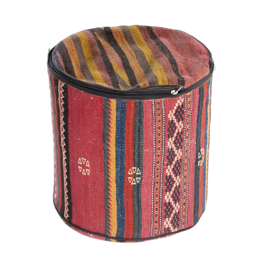 Handwoven Moroccan Wool Rug Covered Stool