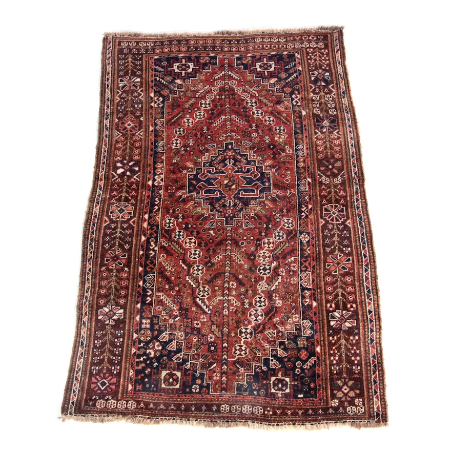 Vintage Handwoven Persian Shiraz Wool Area Rug