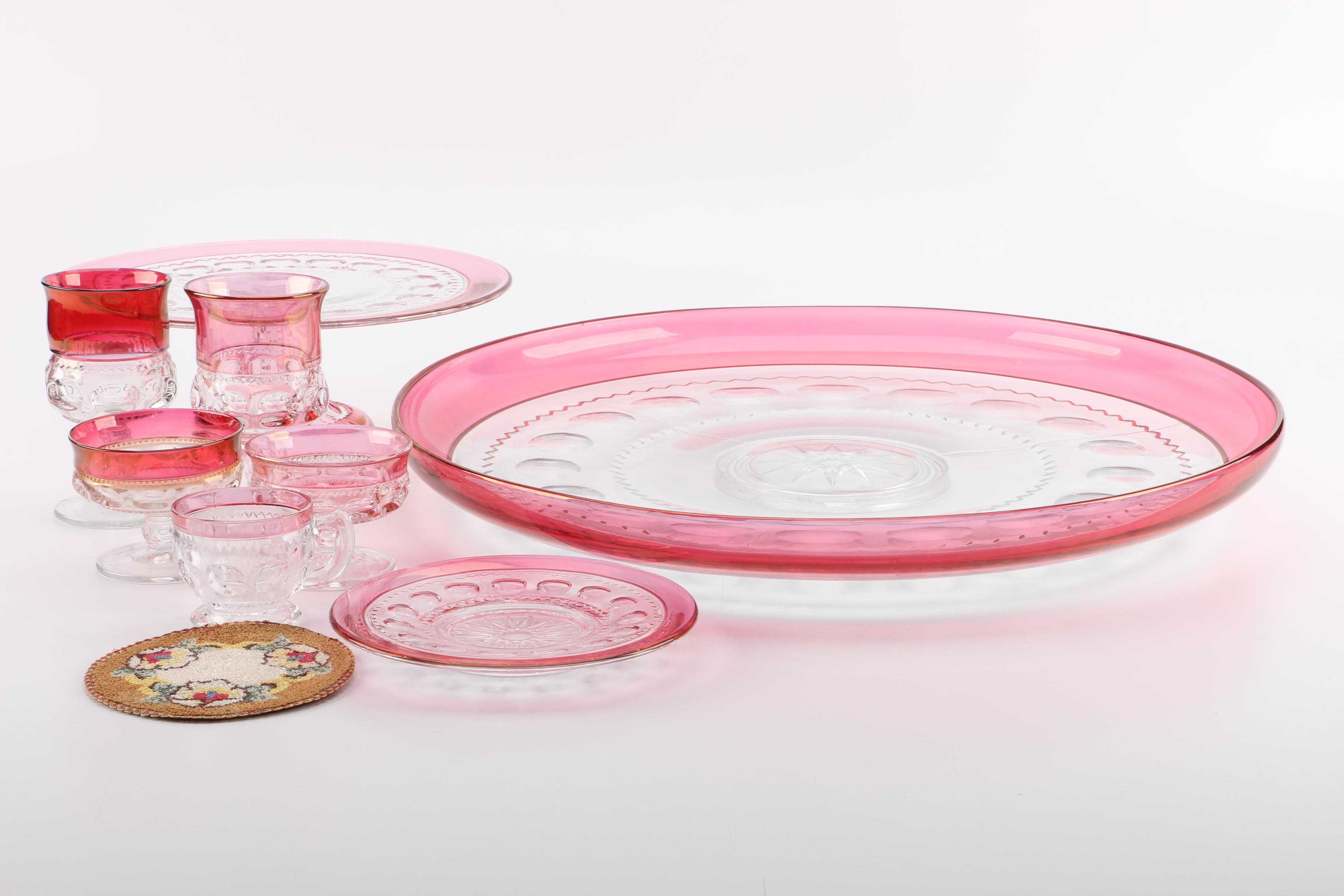 Collection of Cranberry Flashed Glass including "Kings Crown"