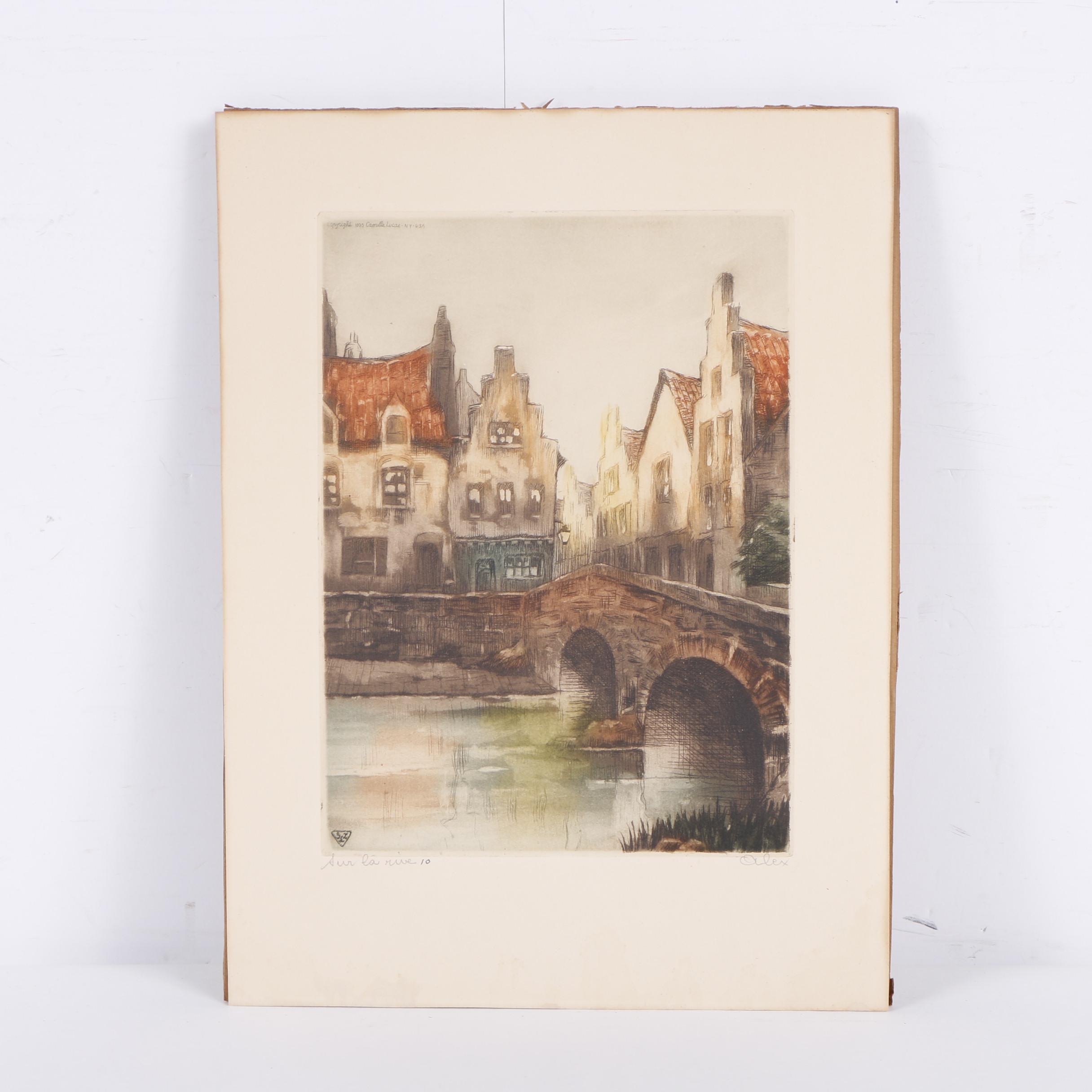 Three Circa 1930s Color Etchings on Paper of French Landscape Scenes