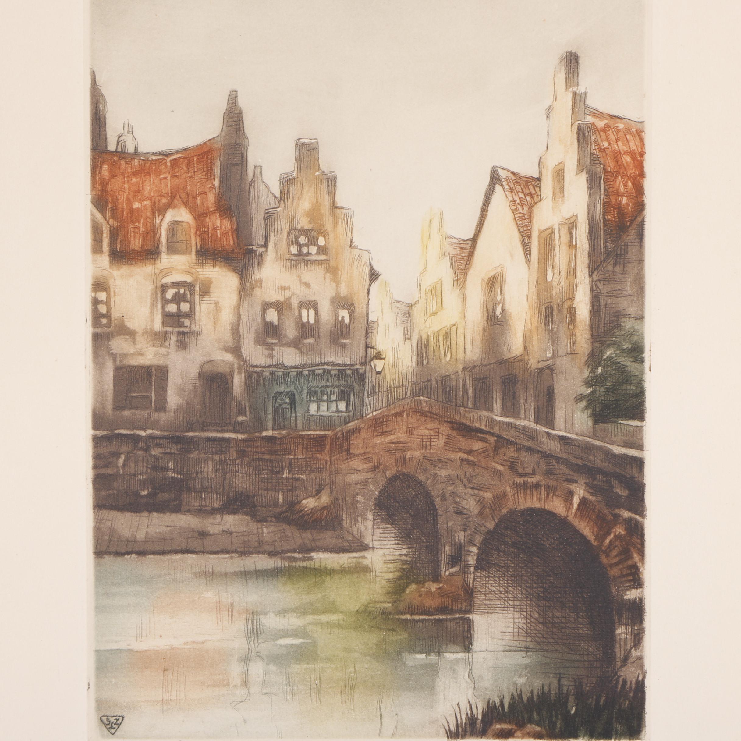 Three Circa 1930s Color Etchings on Paper of French Landscape Scenes