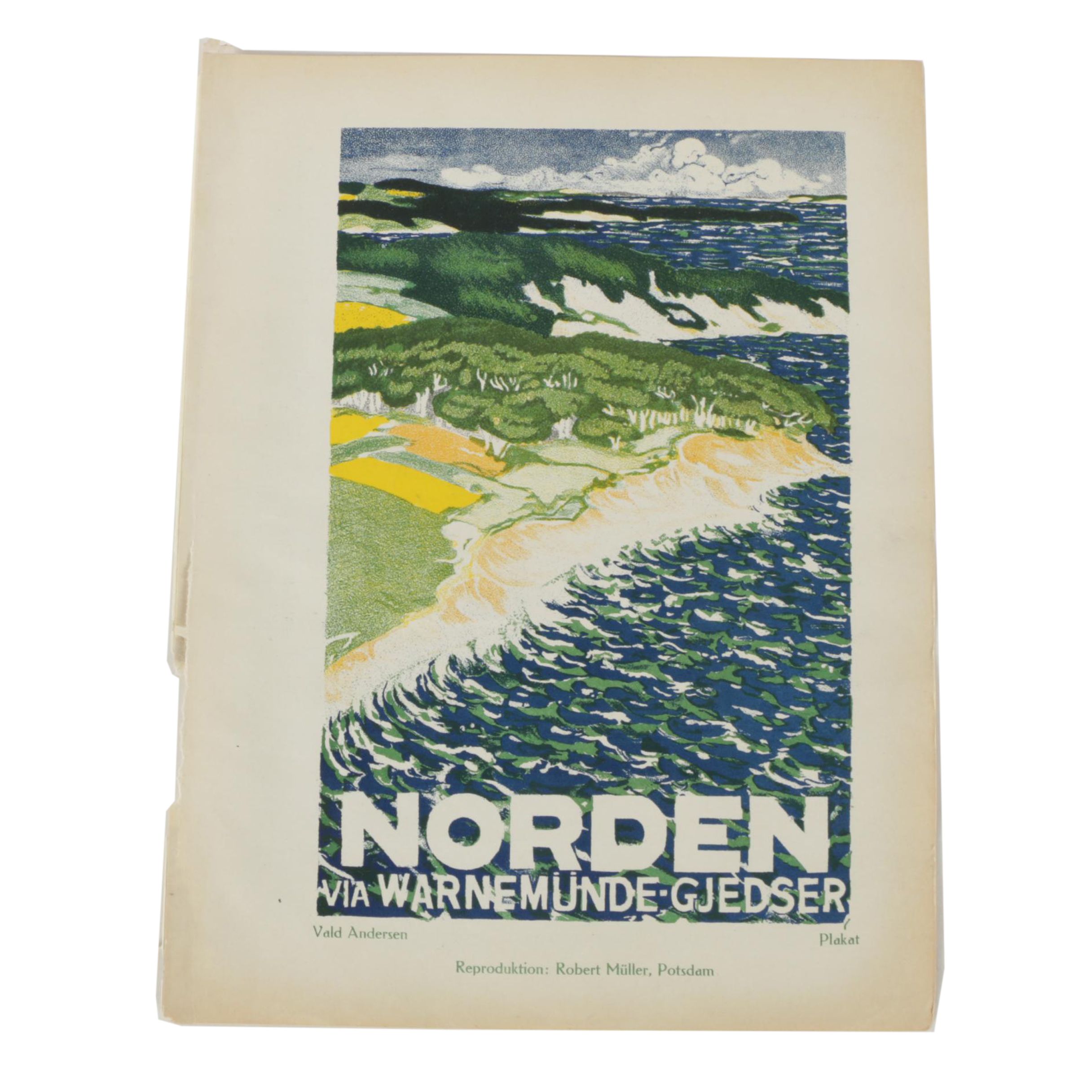 Vintage Lithograph After Vald Andersen "Norden via Warnemünde-Gjedser"