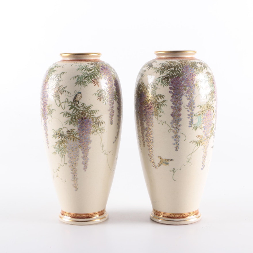 Japanese Satsuma Style Hand-Painted Stoneware Vases