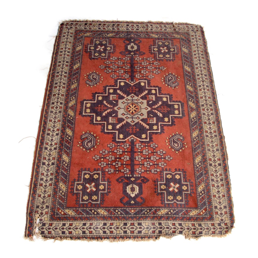 Vintage Power-Loomed Kazak Style Wool Accent Rug