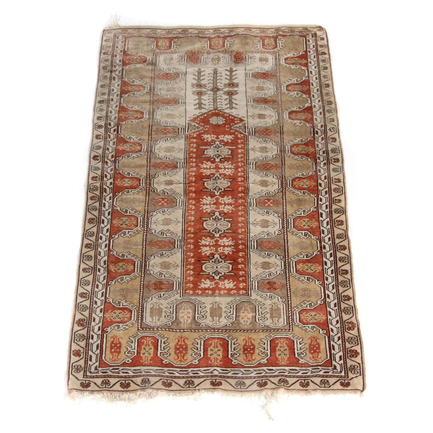 Vintage Hand-Knotted Turkish Melez Wool Prayer Rug