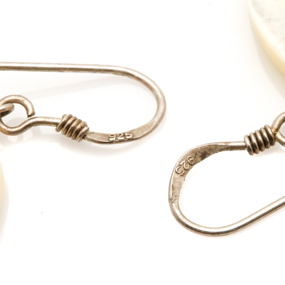 Sterling Silver Earrings with Mother of Pearl and Imitation Gemstones