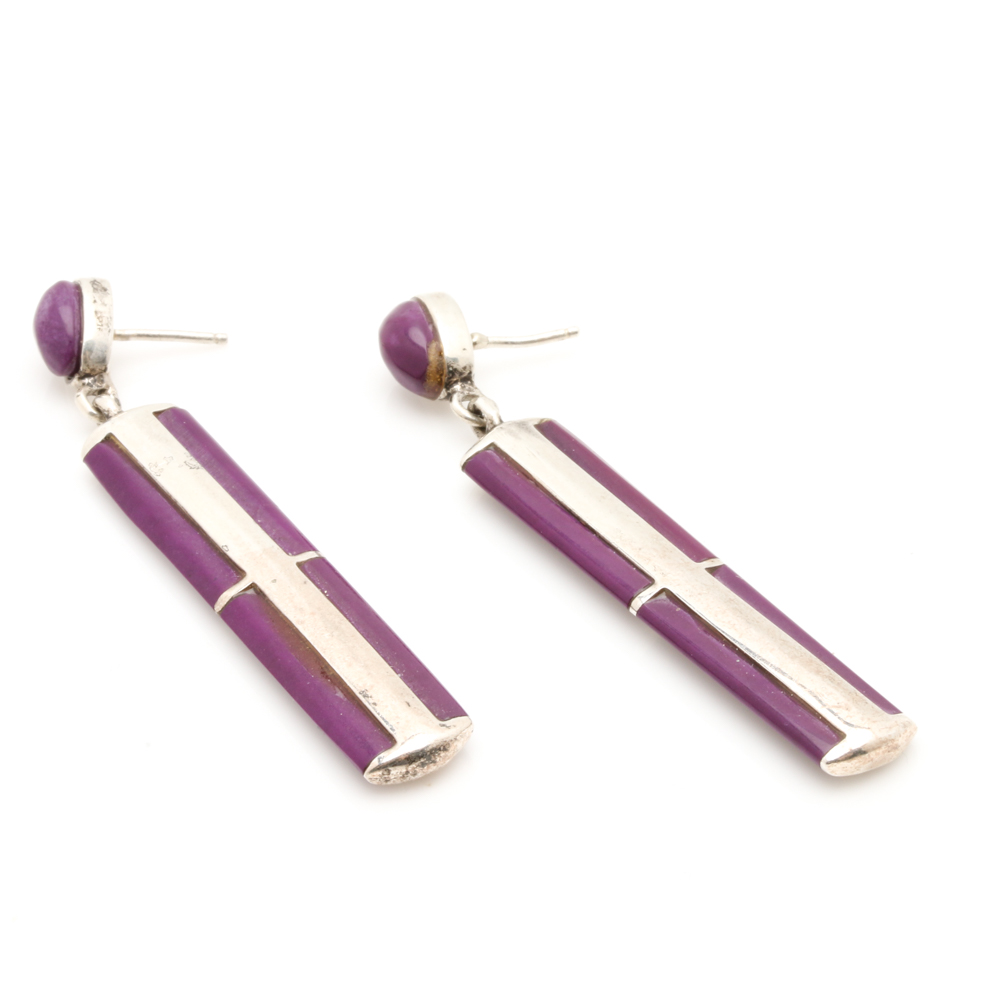 Sterling Silver Earrings with Mother of Pearl and Imitation Gemstones