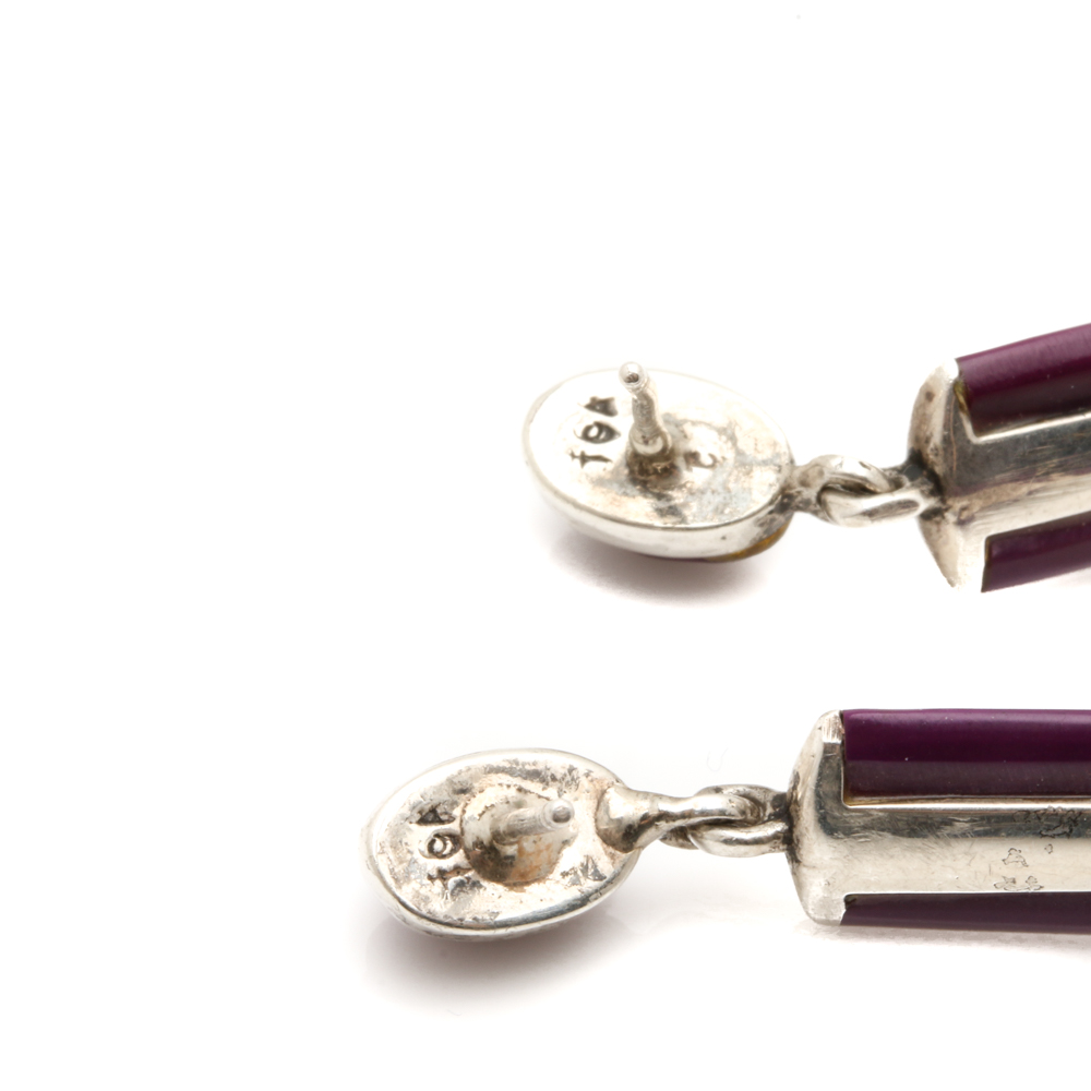 Sterling Silver Earrings with Mother of Pearl and Imitation Gemstones