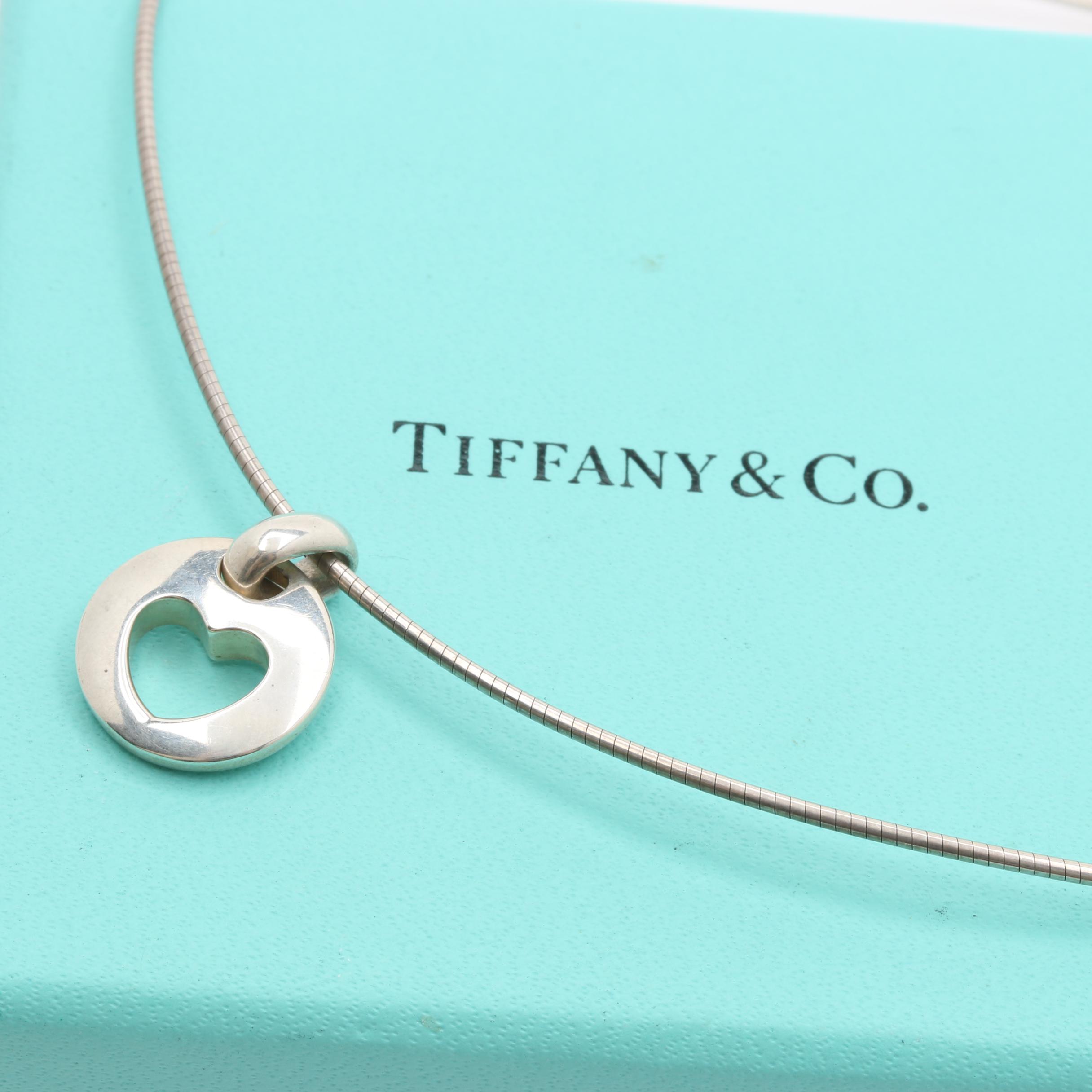 Tiffany & Co. Sterling Silver "1999" Stencil Heart Pendant Necklace