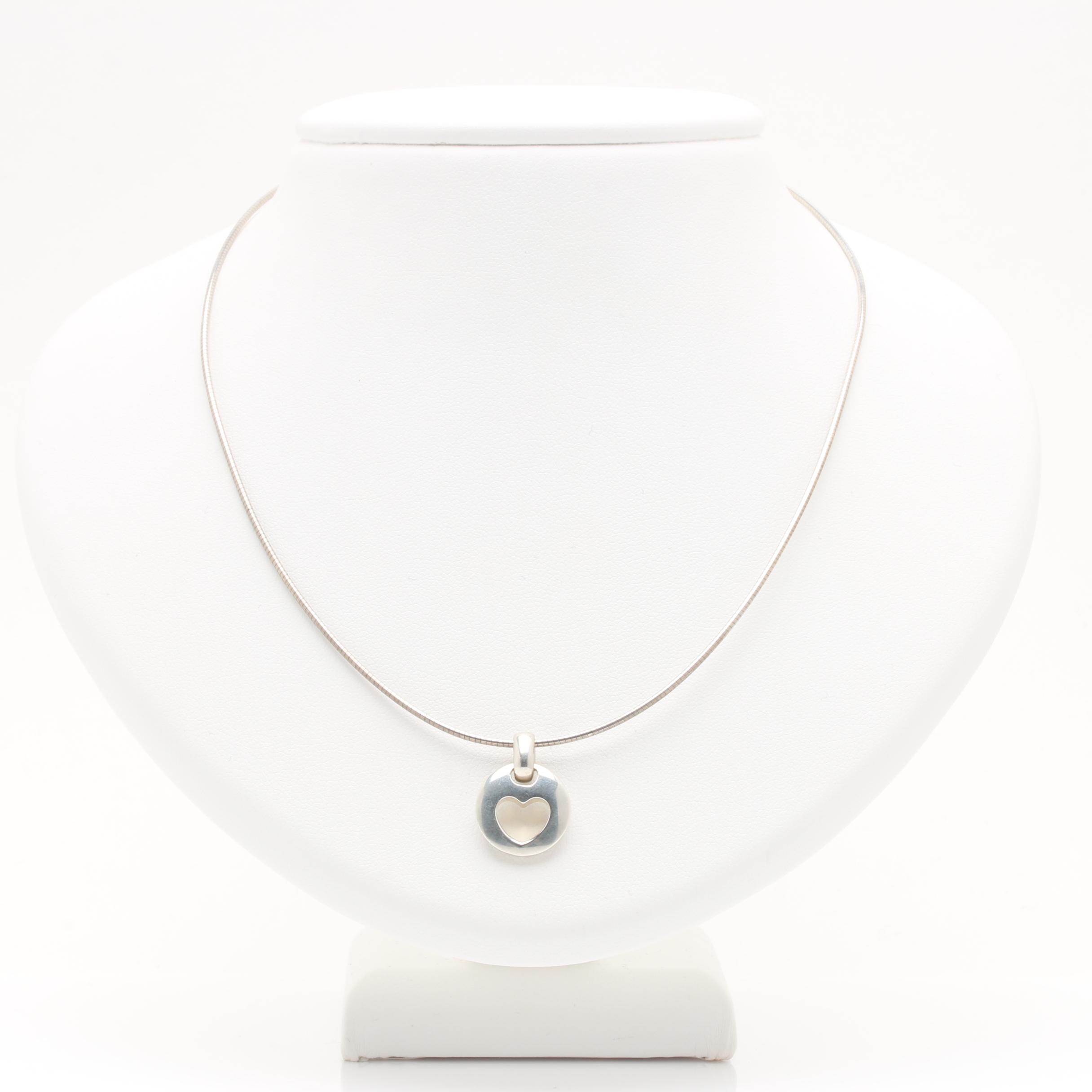 Tiffany & Co. Sterling Silver "1999" Stencil Heart Pendant Necklace