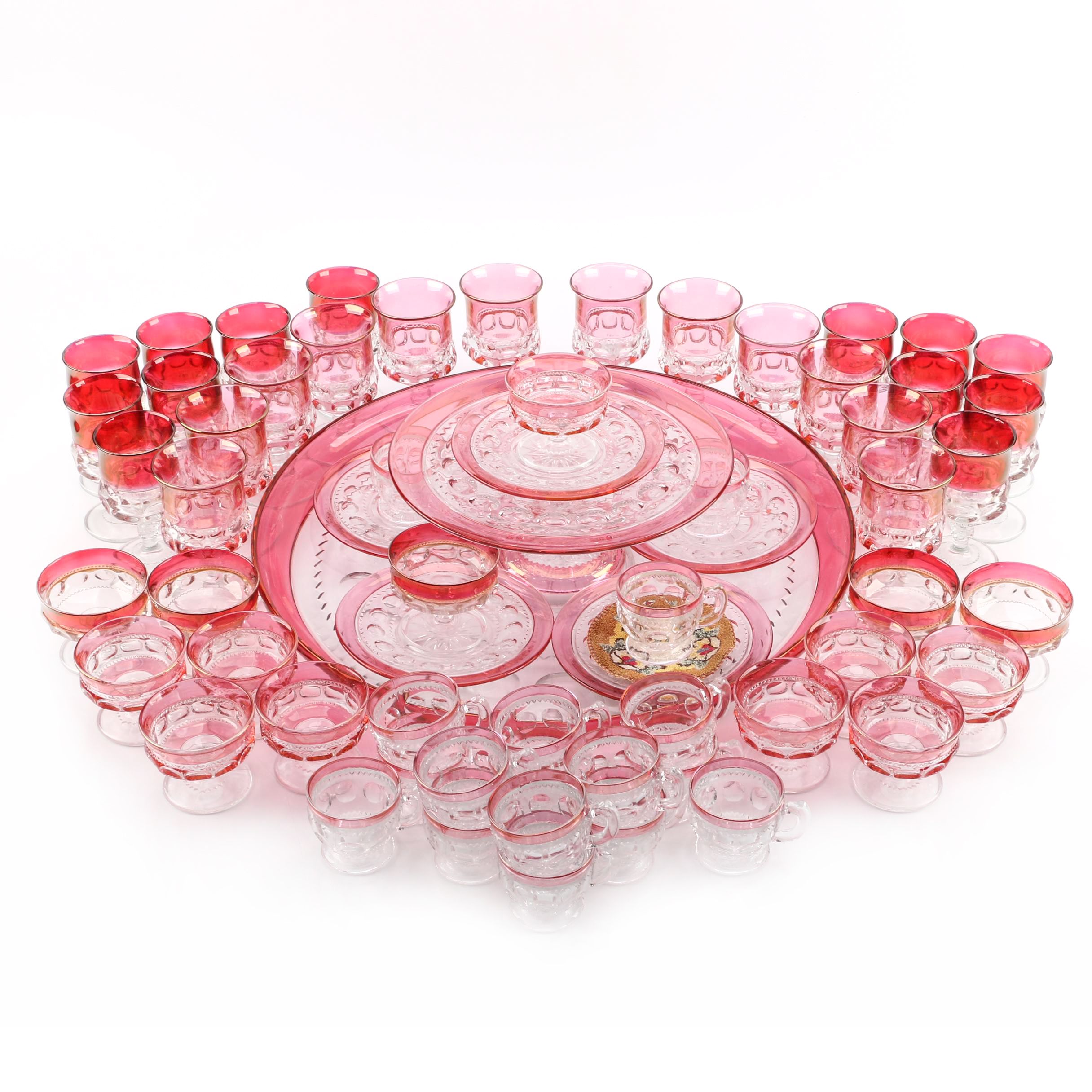 Collection of Cranberry Flashed Glass including "Kings Crown"