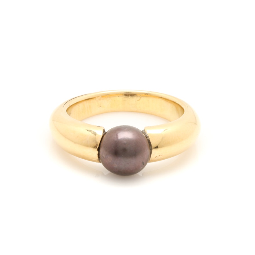 18K Yellow Gold Cultured Pearl Ring