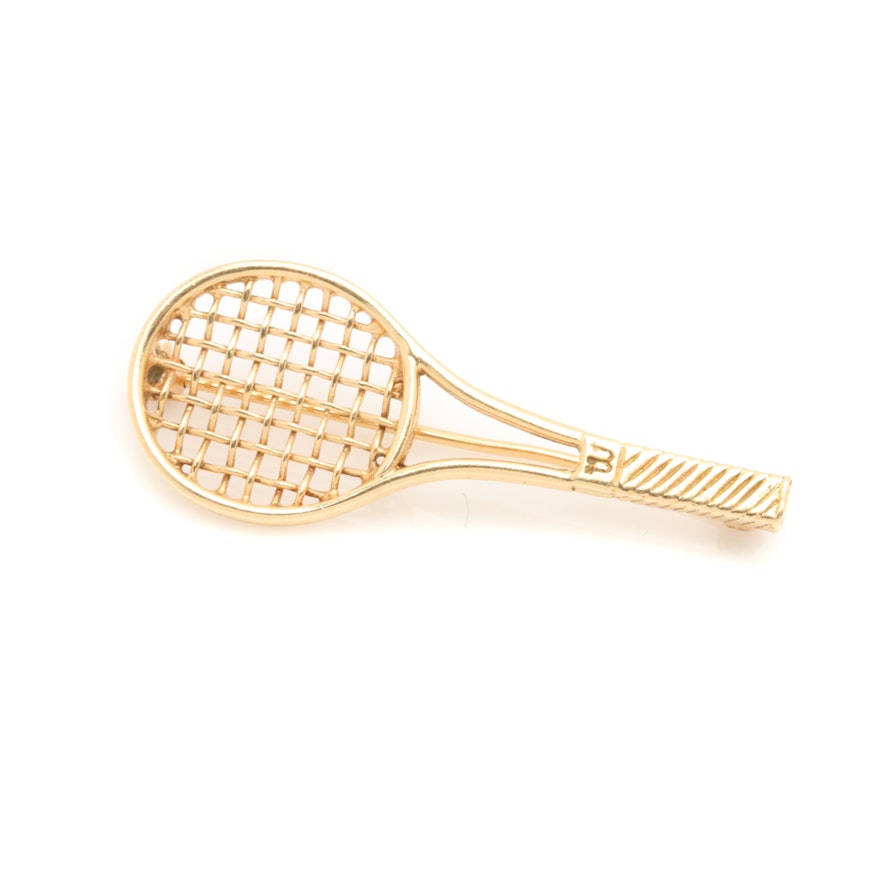 14K Yellow Gold Tennis Racquet Brooch