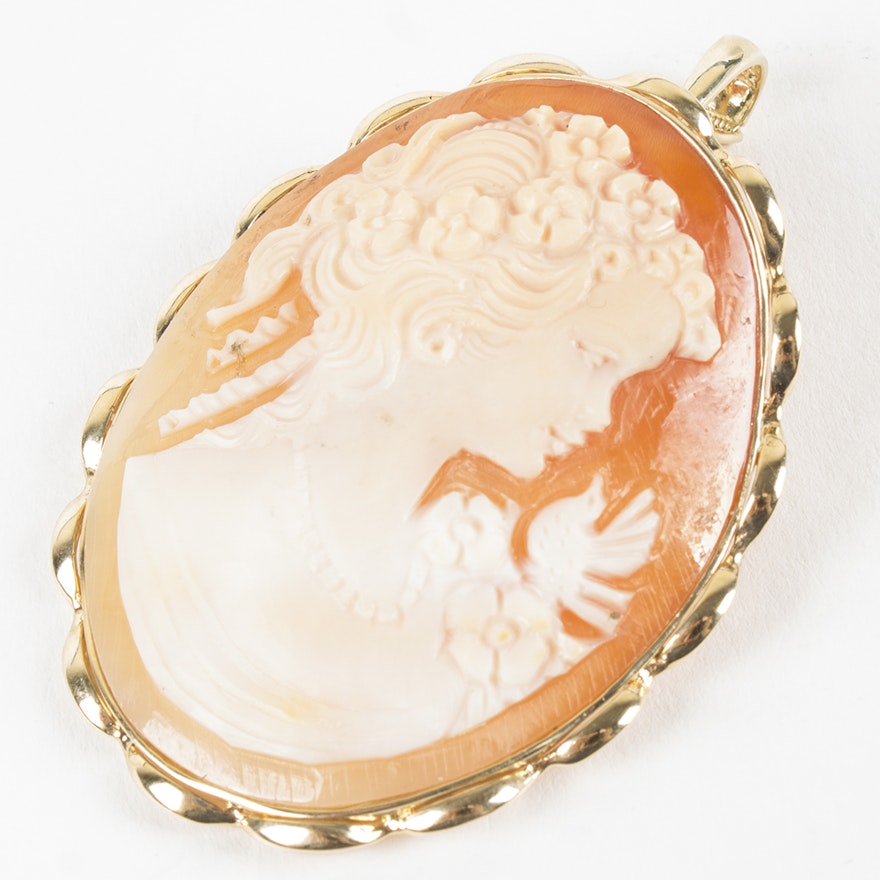 14K Yellow Gold Cameo Converter Brooch