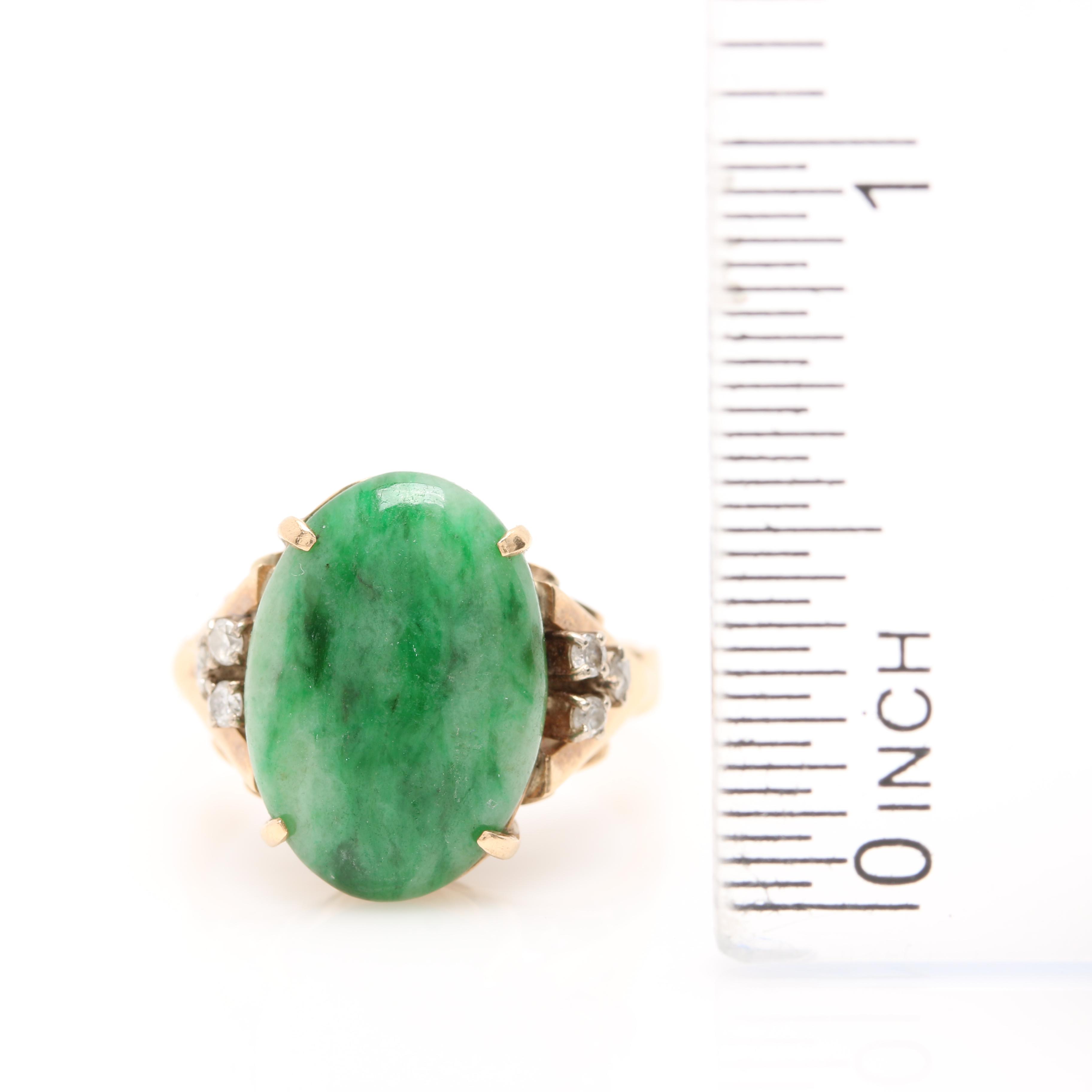14K Yellow Gold Jadeite and Diamond Ring
