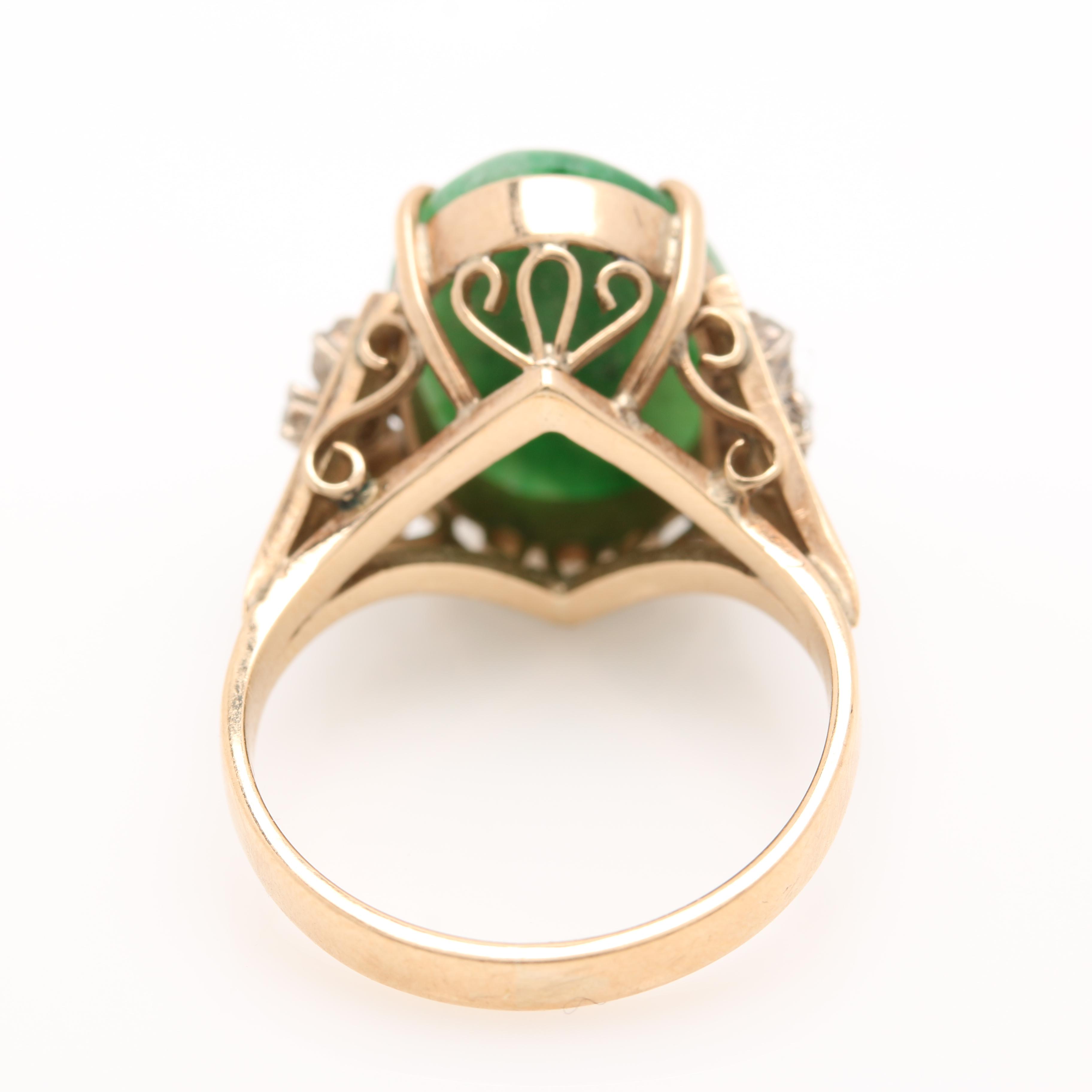 14K Yellow Gold Jadeite and Diamond Ring