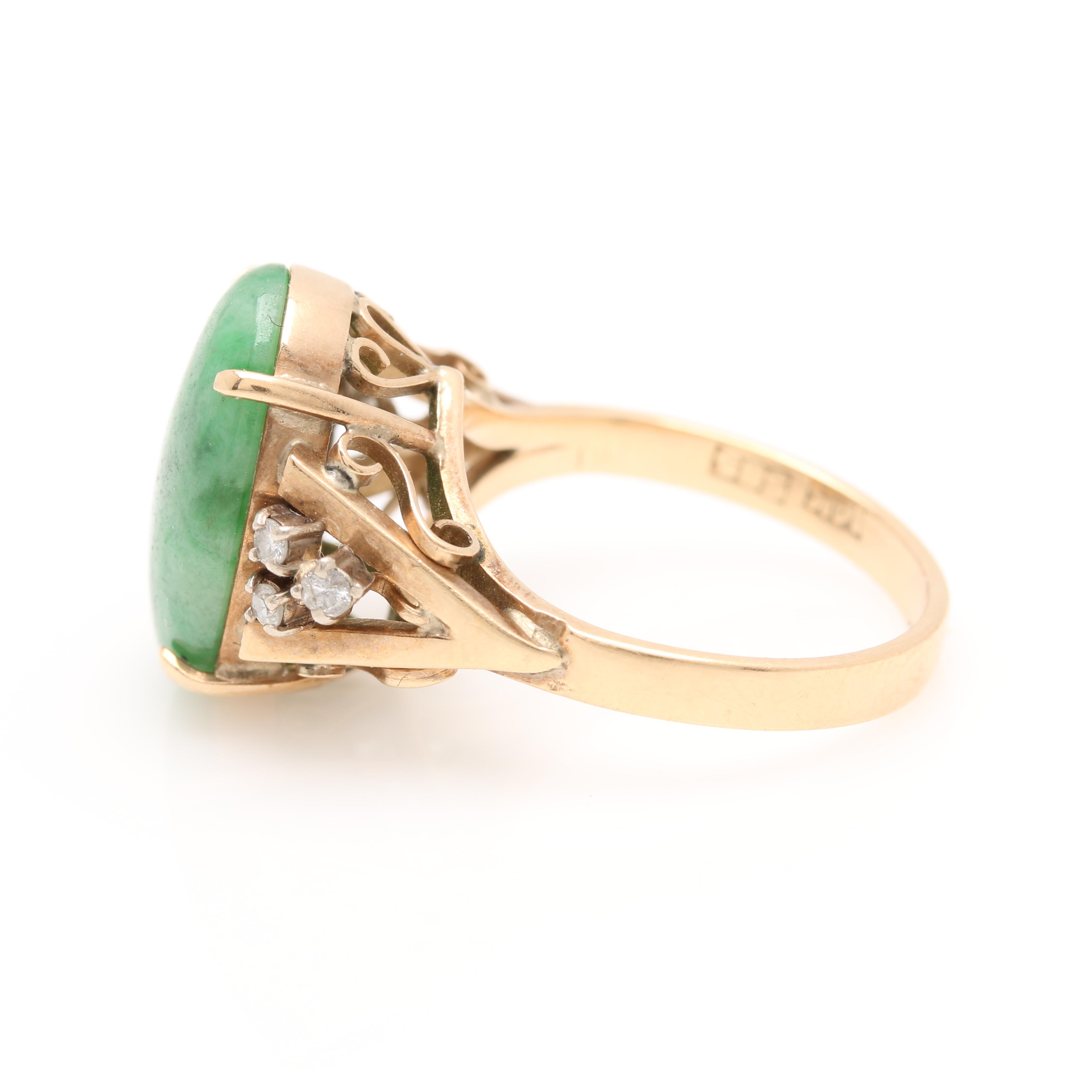 14K Yellow Gold Jadeite and Diamond Ring