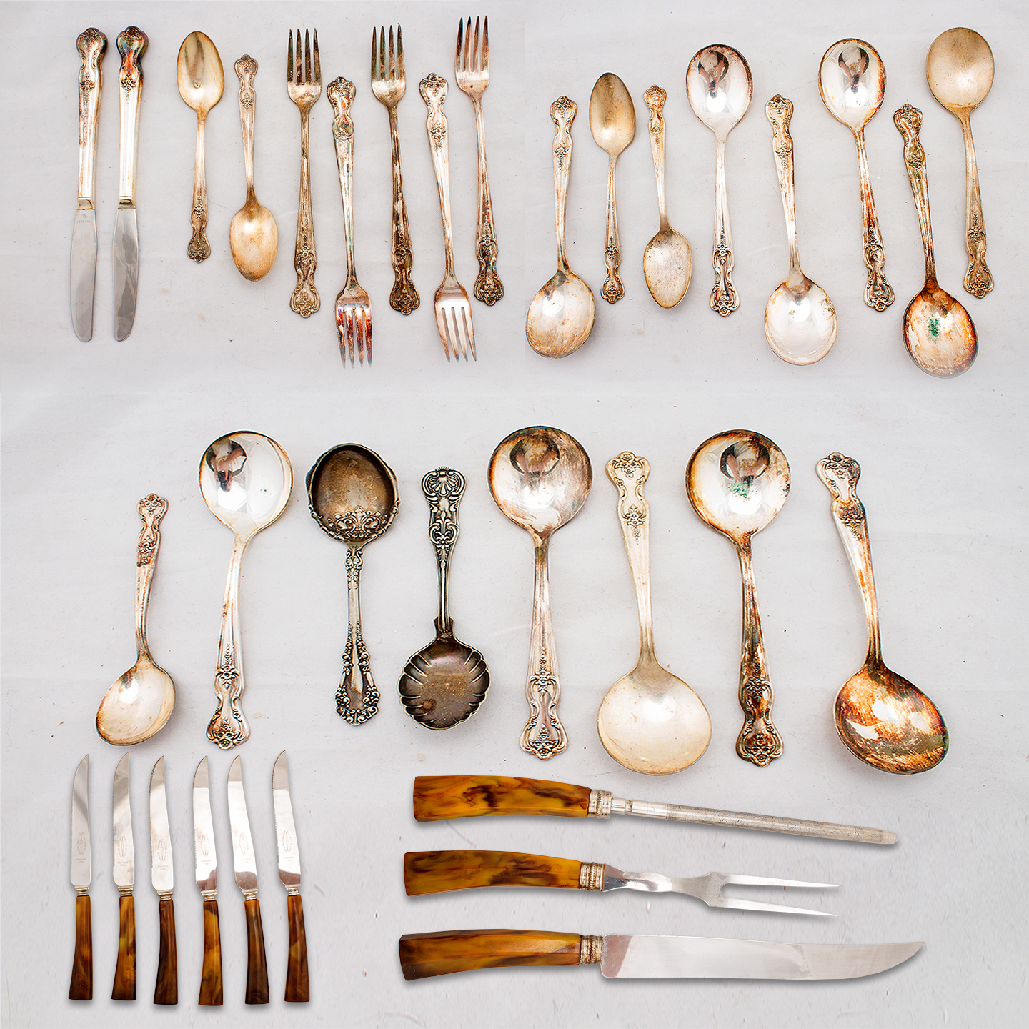 Rogers Silver Plate Flatware in "Magnolia" and Vintage Sheffield Carving Set