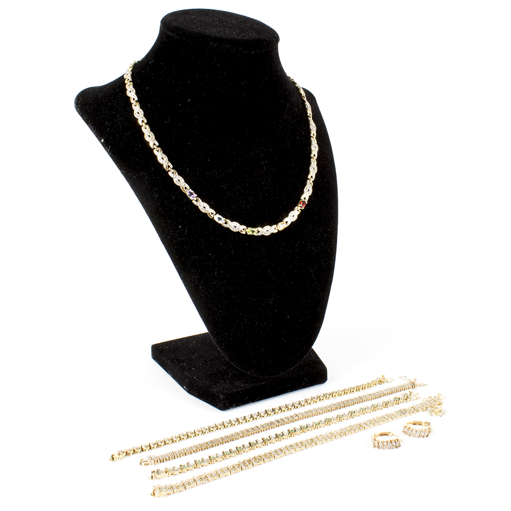 Assortment of Gold Wash on Sterling Silver Jewelry with Gemstones and Diamonds