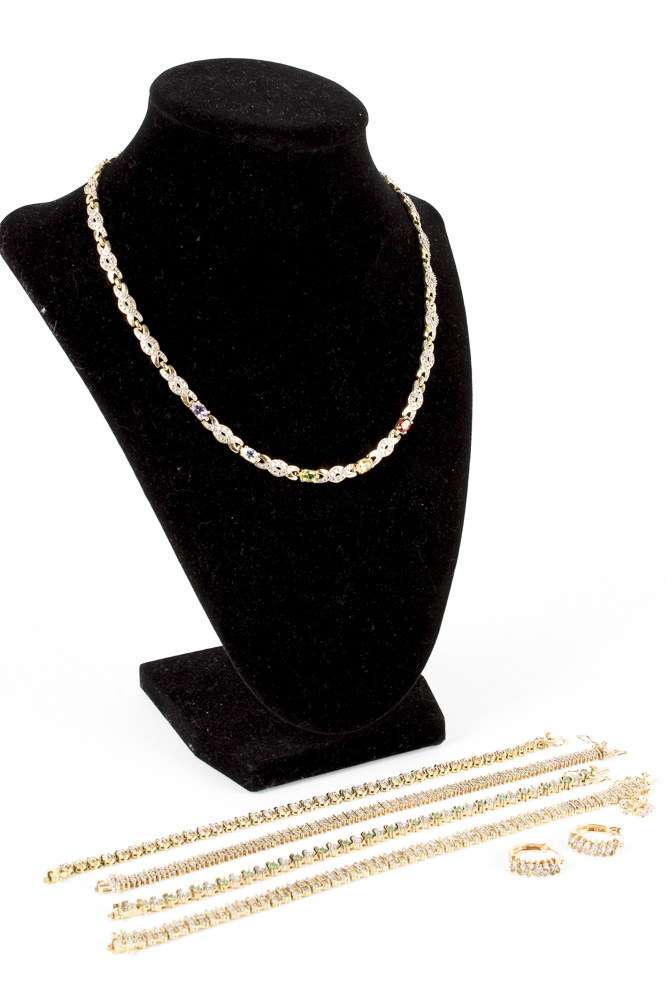 Assortment of Gold Wash on Sterling Silver Jewelry with Gemstones and Diamonds