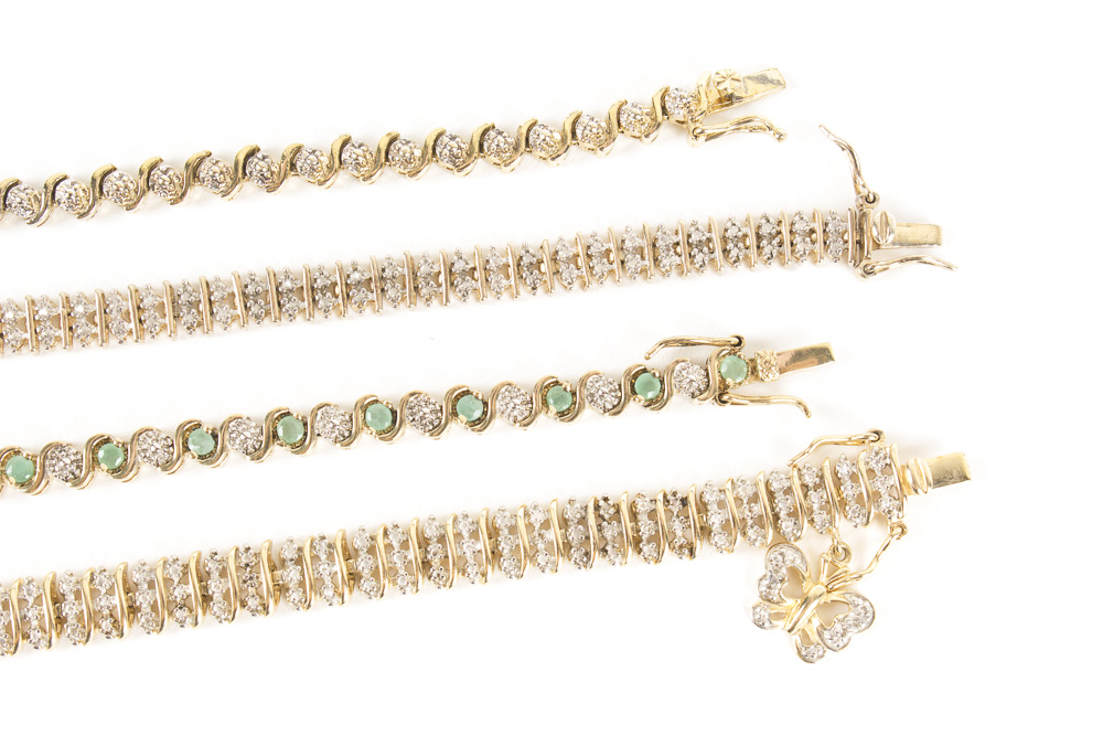 Assortment of Gold Wash on Sterling Silver Jewelry with Gemstones and Diamonds