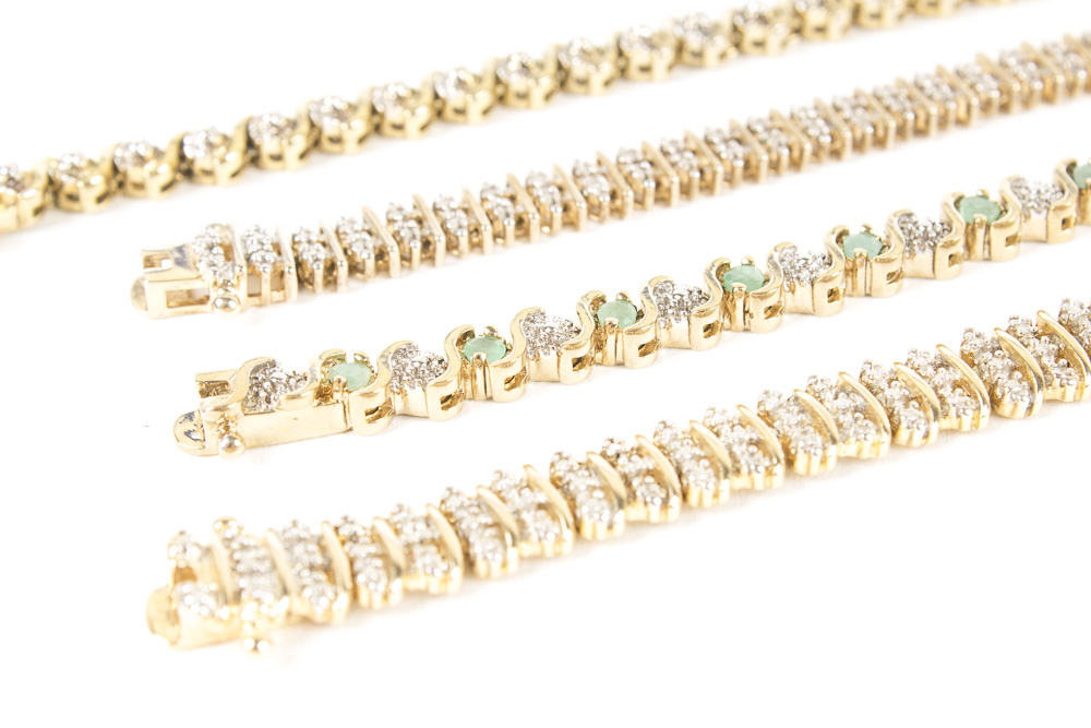 Assortment of Gold Wash on Sterling Silver Jewelry with Gemstones and Diamonds