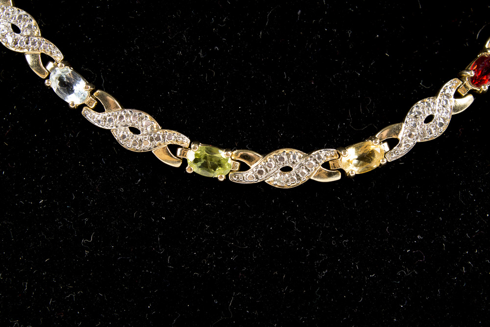 Assortment of Gold Wash on Sterling Silver Jewelry with Gemstones and Diamonds