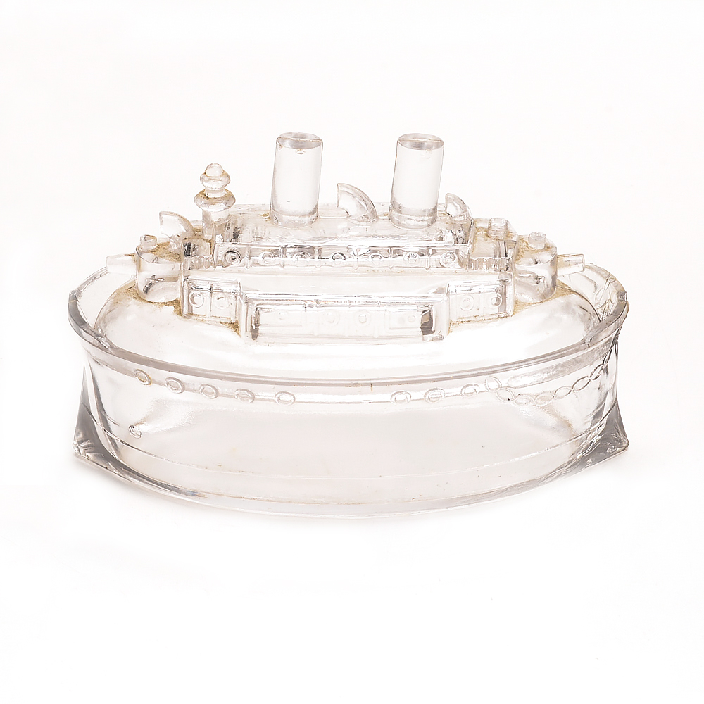 Antique U.S.S. Battleship Maine Glass Candy Container