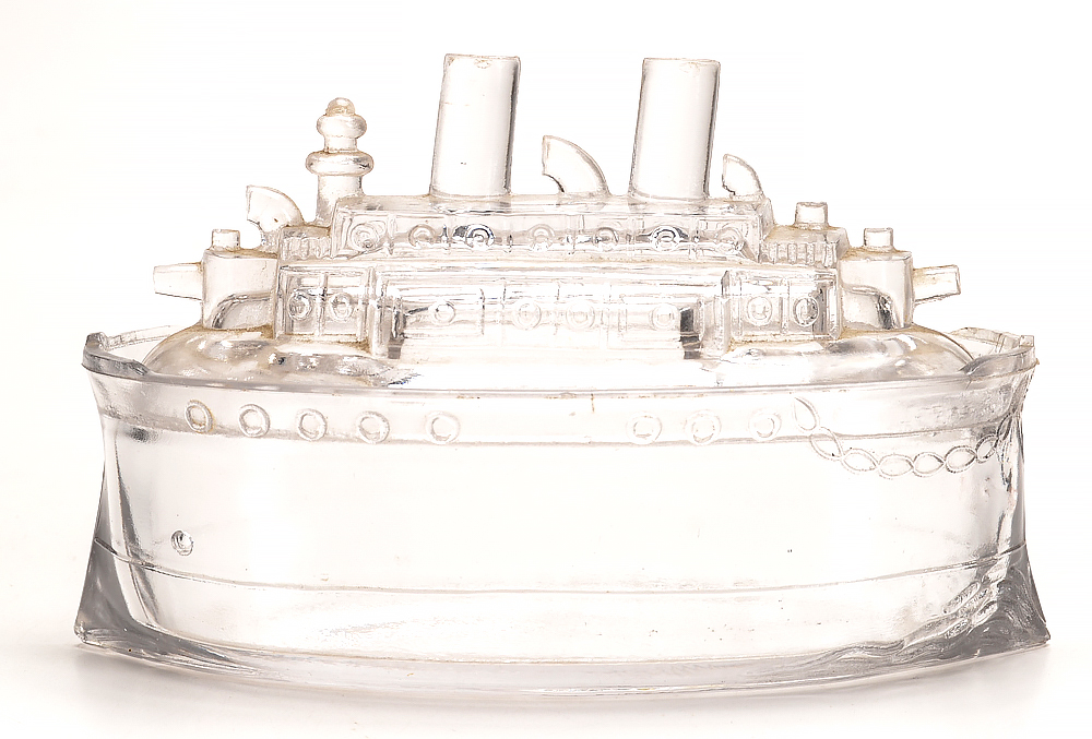 Antique U.S.S. Battleship Maine Glass Candy Container