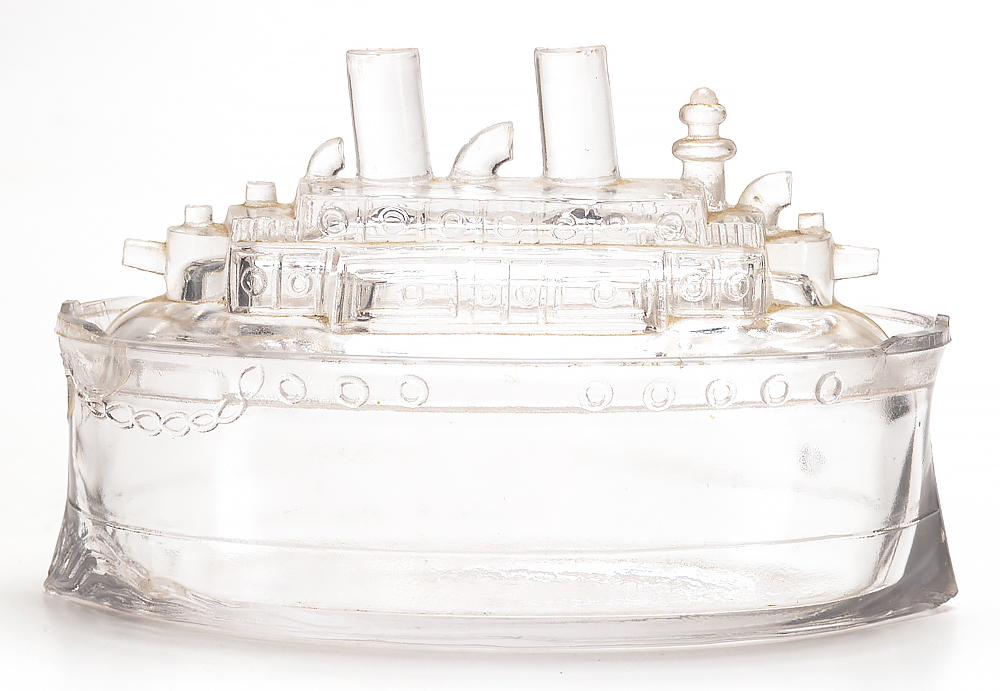 Antique U.S.S. Battleship Maine Glass Candy Container