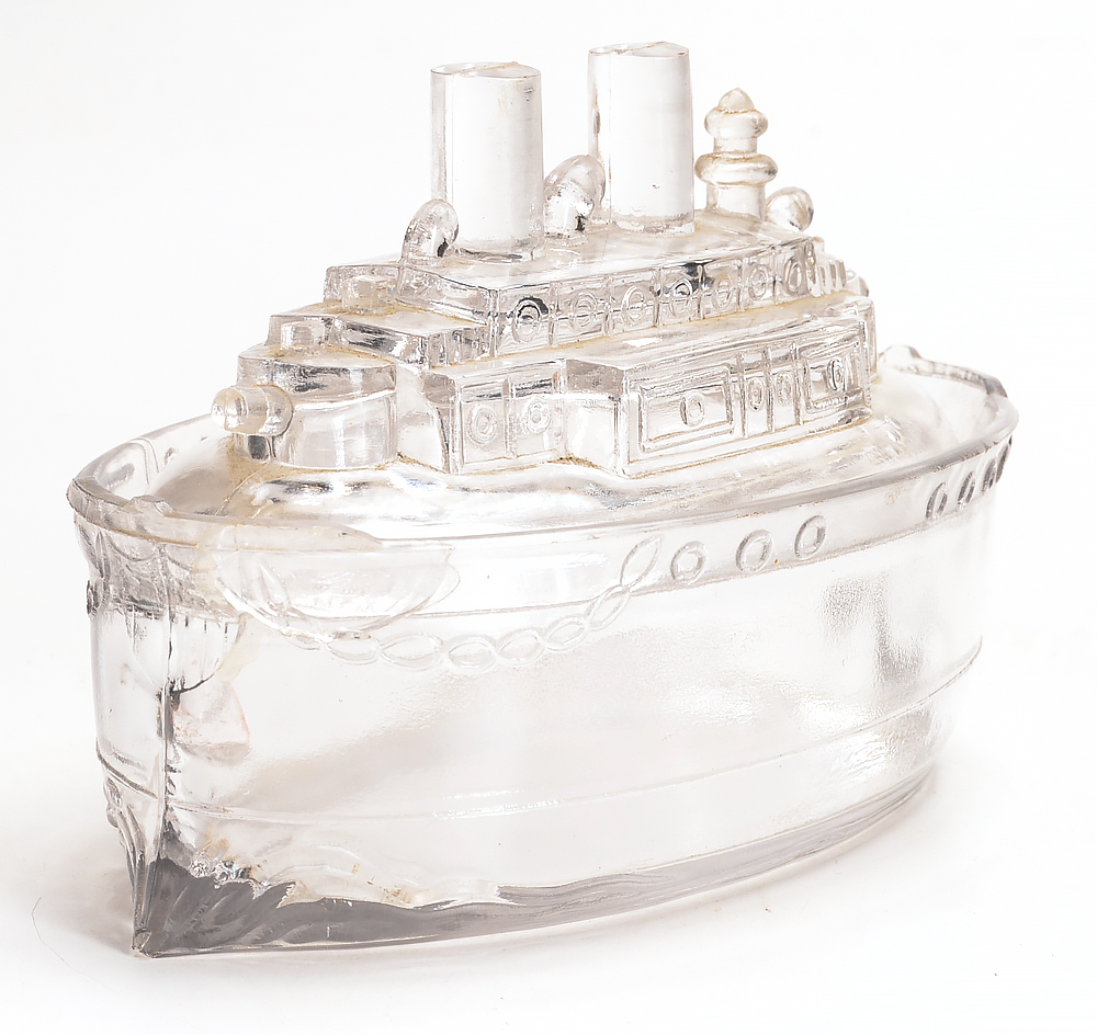 Antique U.S.S. Battleship Maine Glass Candy Container
