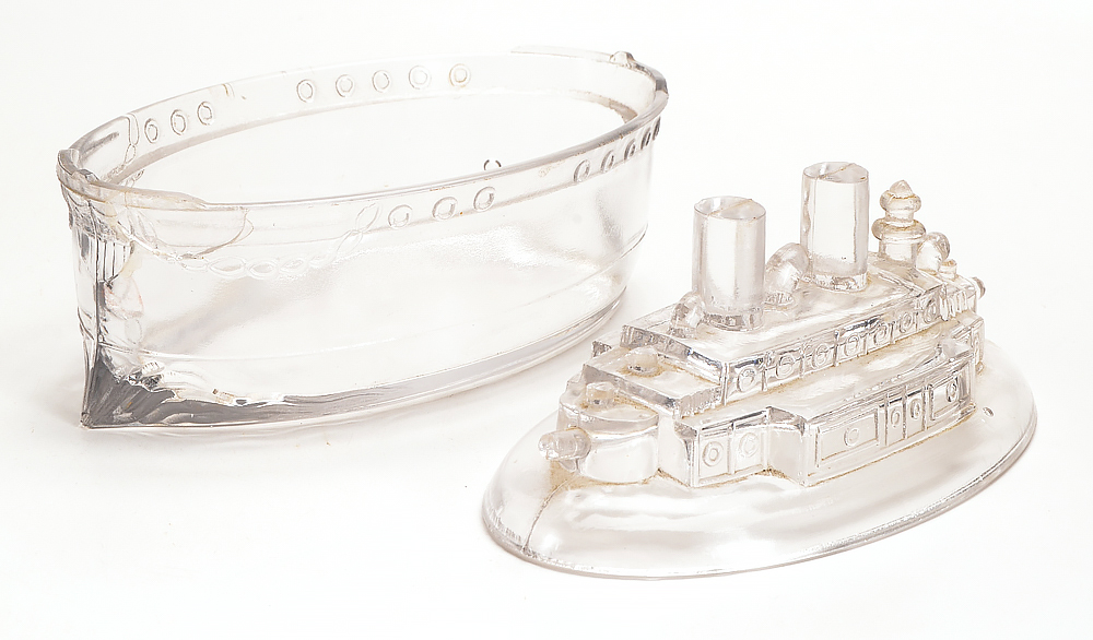 Antique U.S.S. Battleship Maine Glass Candy Container