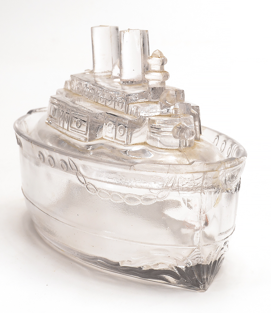 Antique U.S.S. Battleship Maine Glass Candy Container