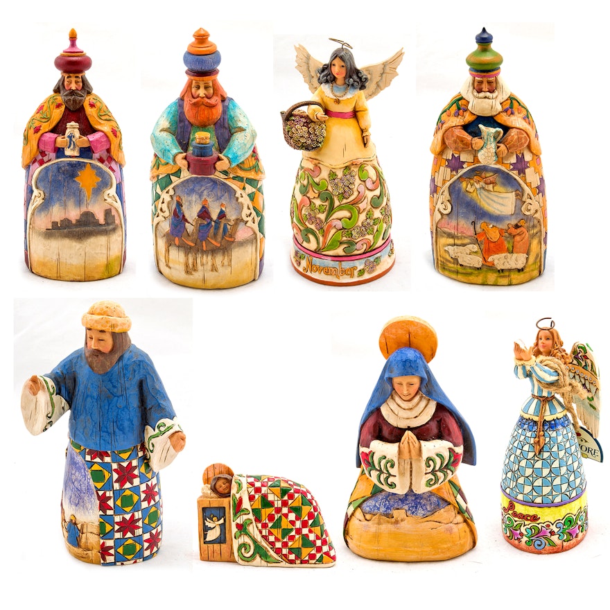 Jim Shore Nativity and Angel Figurines and Wall Plaque