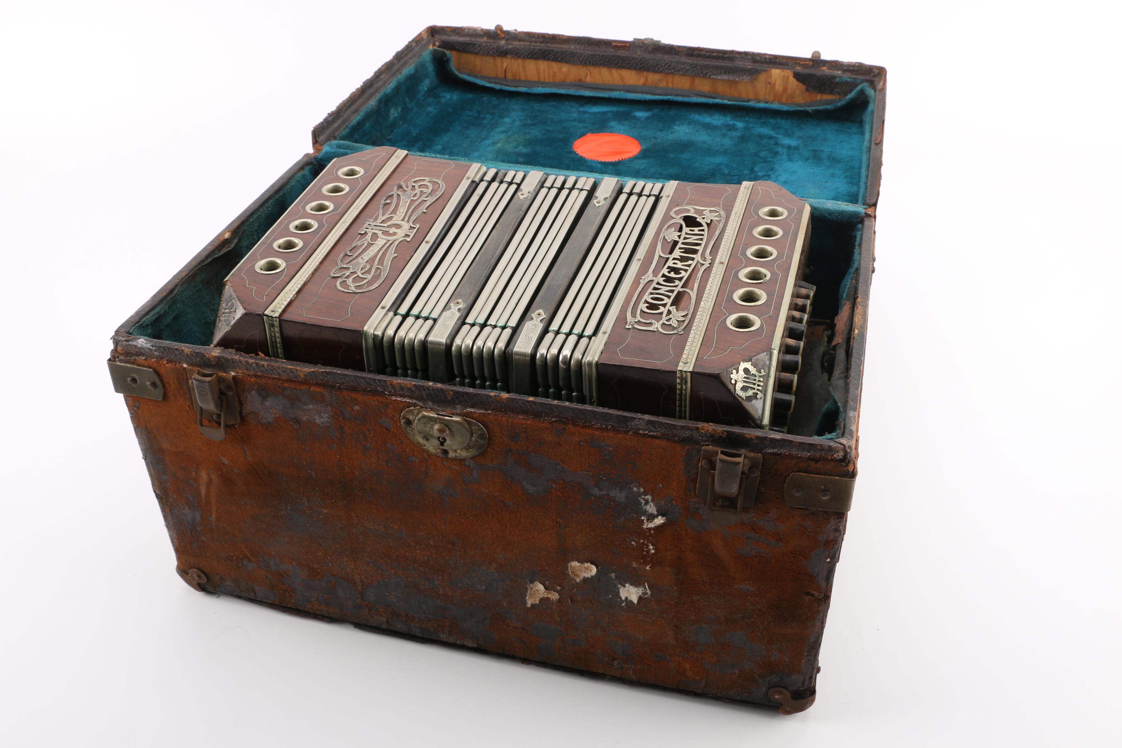 Antique F. Lange Chemnitzer Concertina with Case
