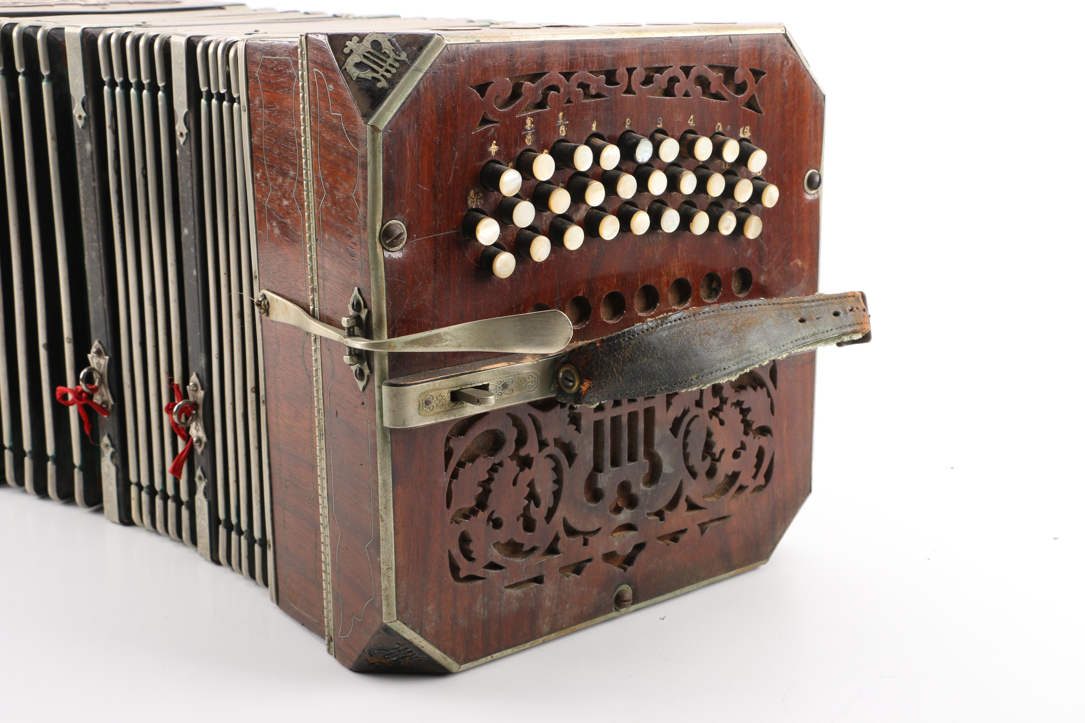 Antique F. Lange Chemnitzer Concertina with Case