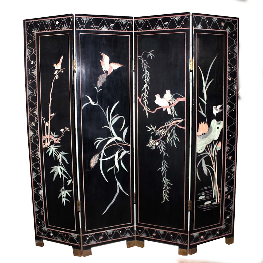 Vintage Chinese Hand Painted Room Divider