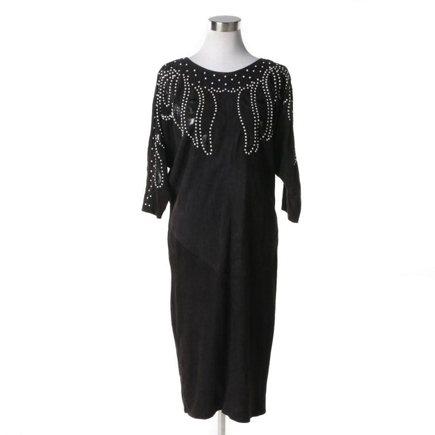 Shalmay Embellished Black Suede and Leather Dress