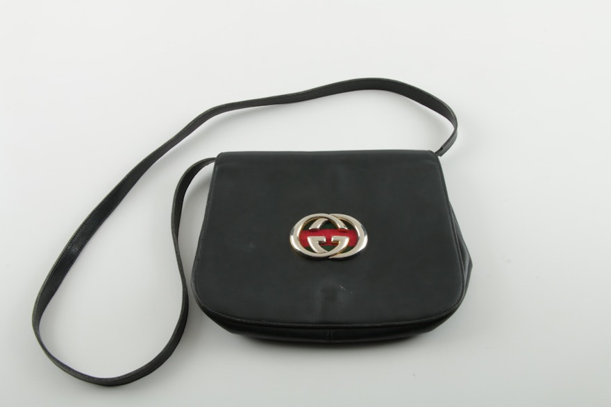 Vintage Gucci Black Leather Crossbody Bag