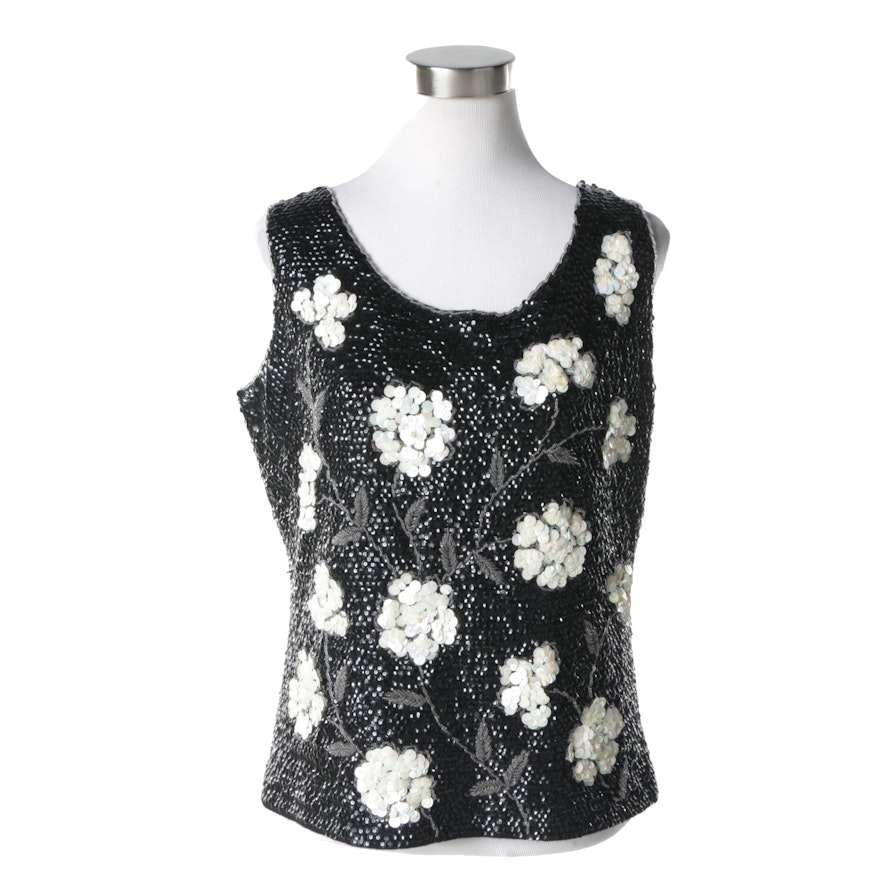 Vintage Floral Embellished Wool Shell Tank Top