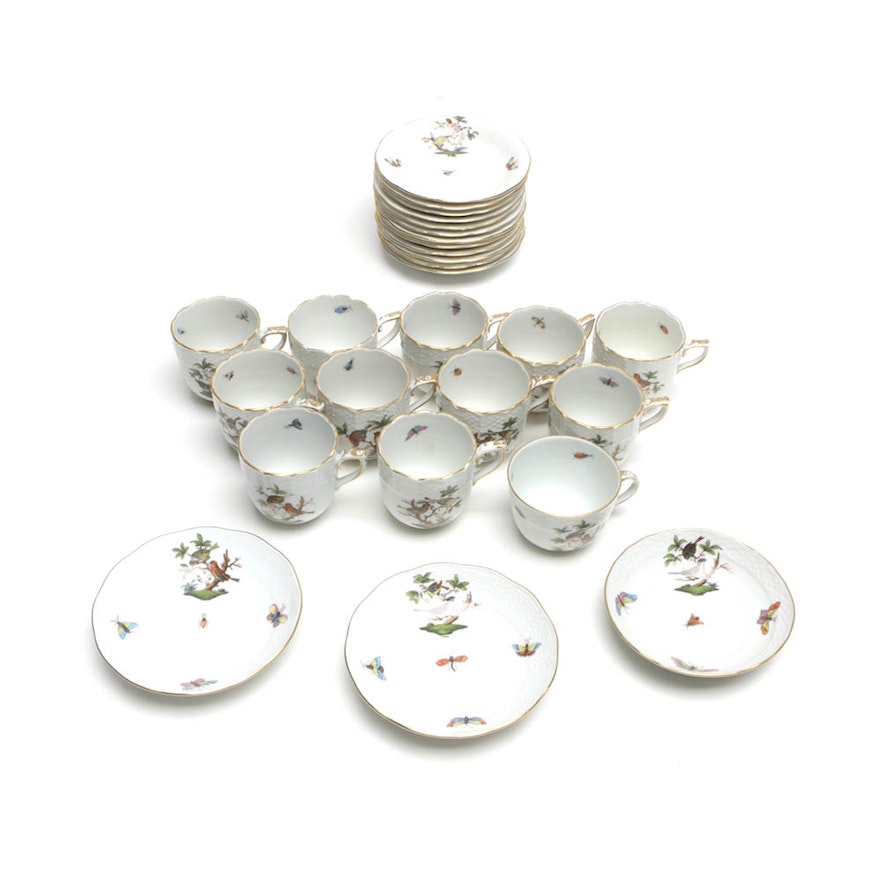 Herend Hungary "Rothschilds Bird" Porcelain Chocolate Cups and Saucers
