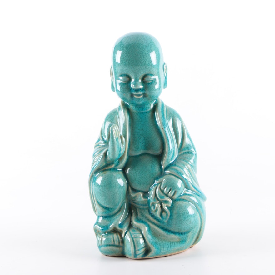 Green Ceramic Young Buddha Figurine