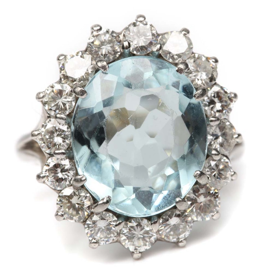Platinum 5.78 CT Aquamarine and Diamond Ring